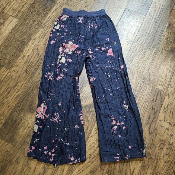 Free People Movement Day Trippin Blue Splatter Wide Leg Pants Cotton Medium M - Picture 6 of 8